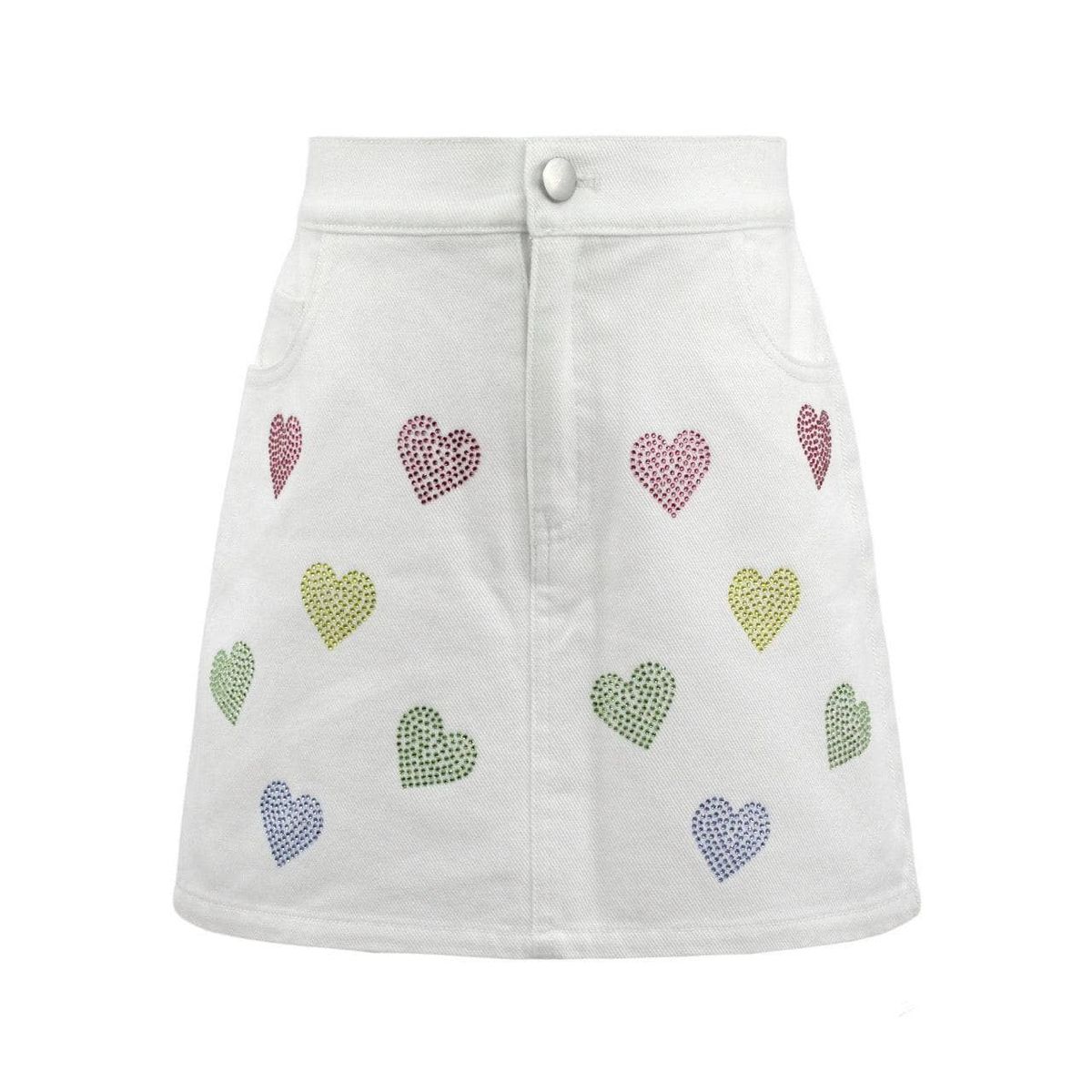 Rainbow Crystal Hearts Denim Skirt