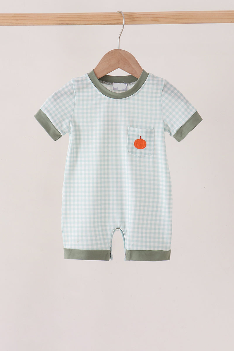 Sage Pumpkin Gingham Romper
