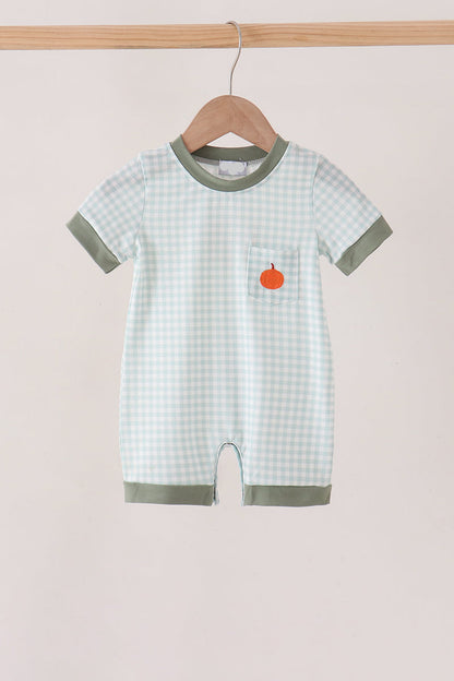 Sage Pumpkin Gingham Romper