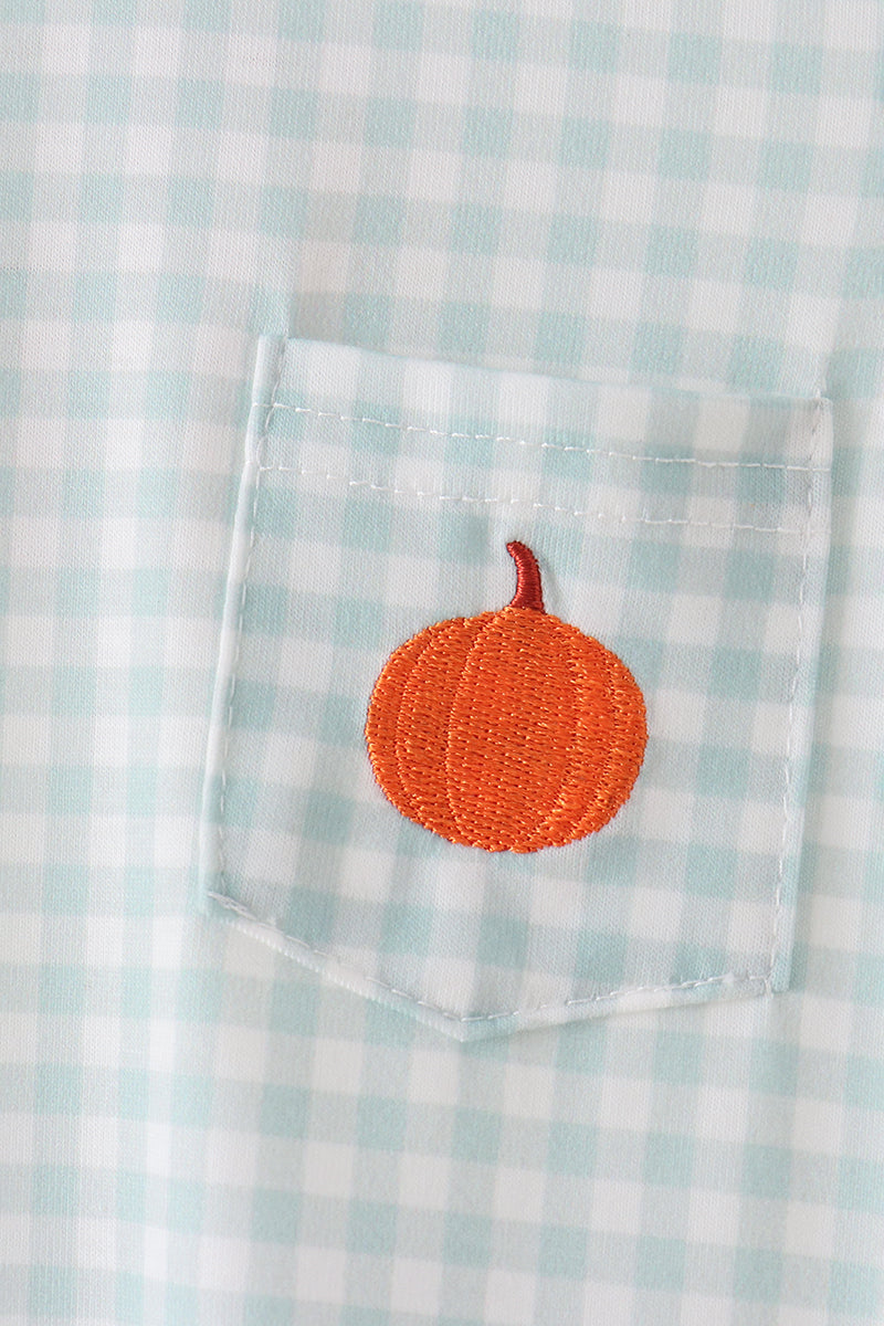 Sage Pumpkin Gingham Romper