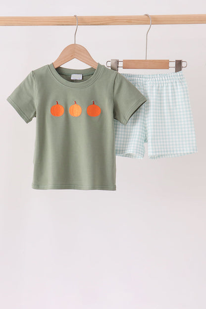 Sage Pumpkin Gingham Shorts Set