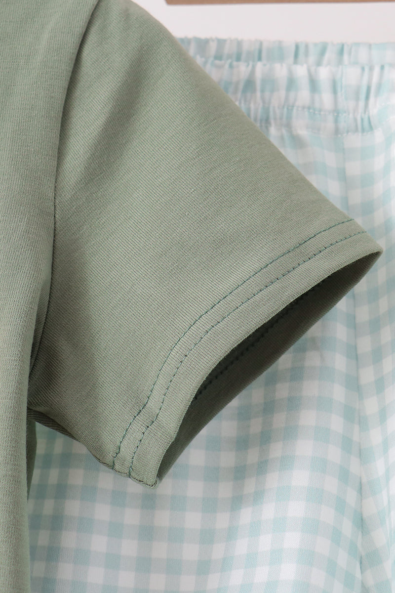 Sage Pumpkin Gingham Shorts Set
