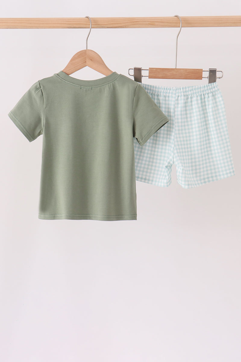 Sage Pumpkin Gingham Shorts Set