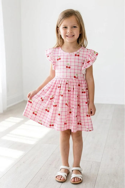 Cherry Sweet Flutter Sleeve Twirl Dress
