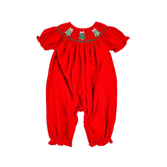 Red Christmas Smocked Romper- 3 months