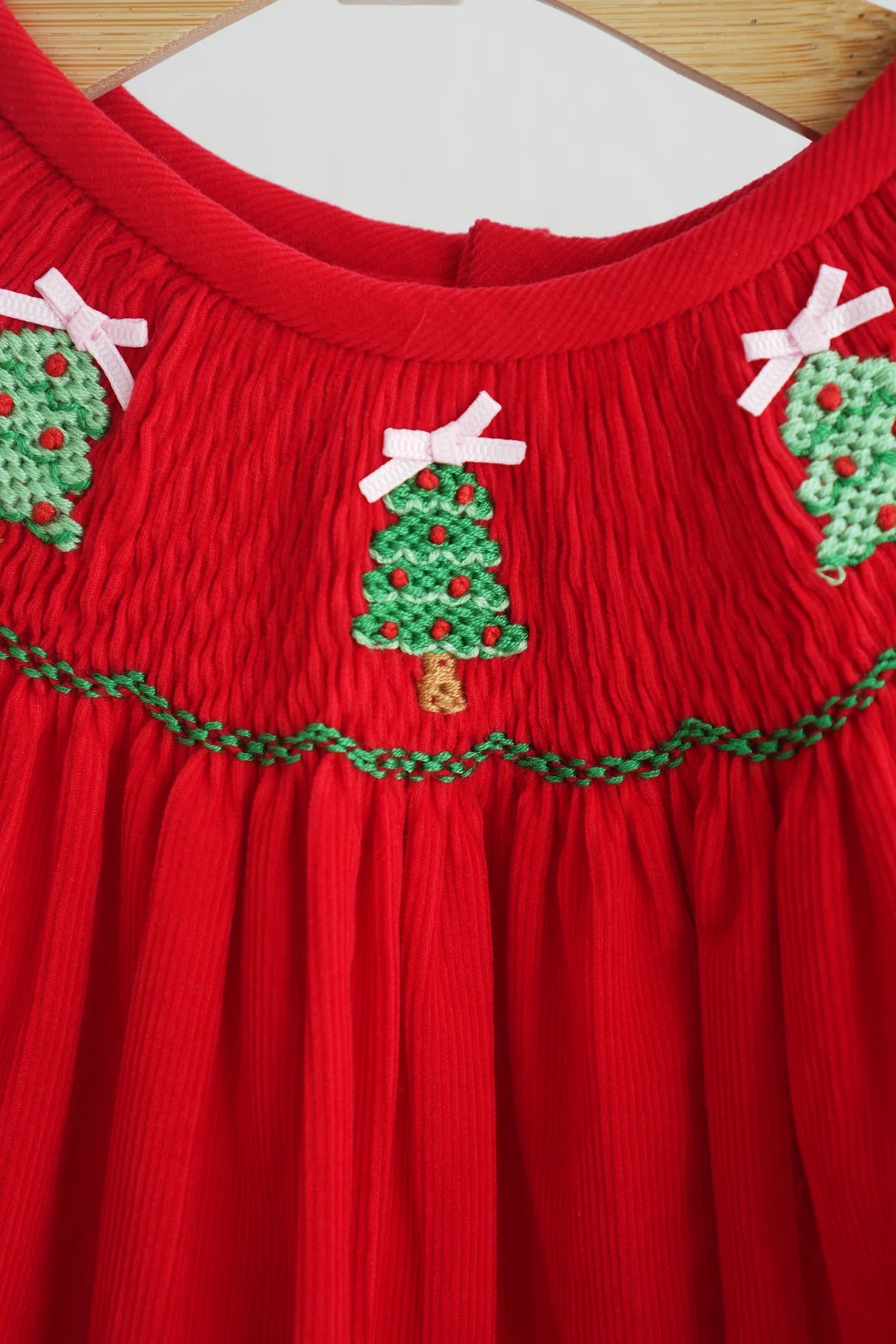 Red Christmas Tree Smocked Bloomer Set (PRE ORDER)