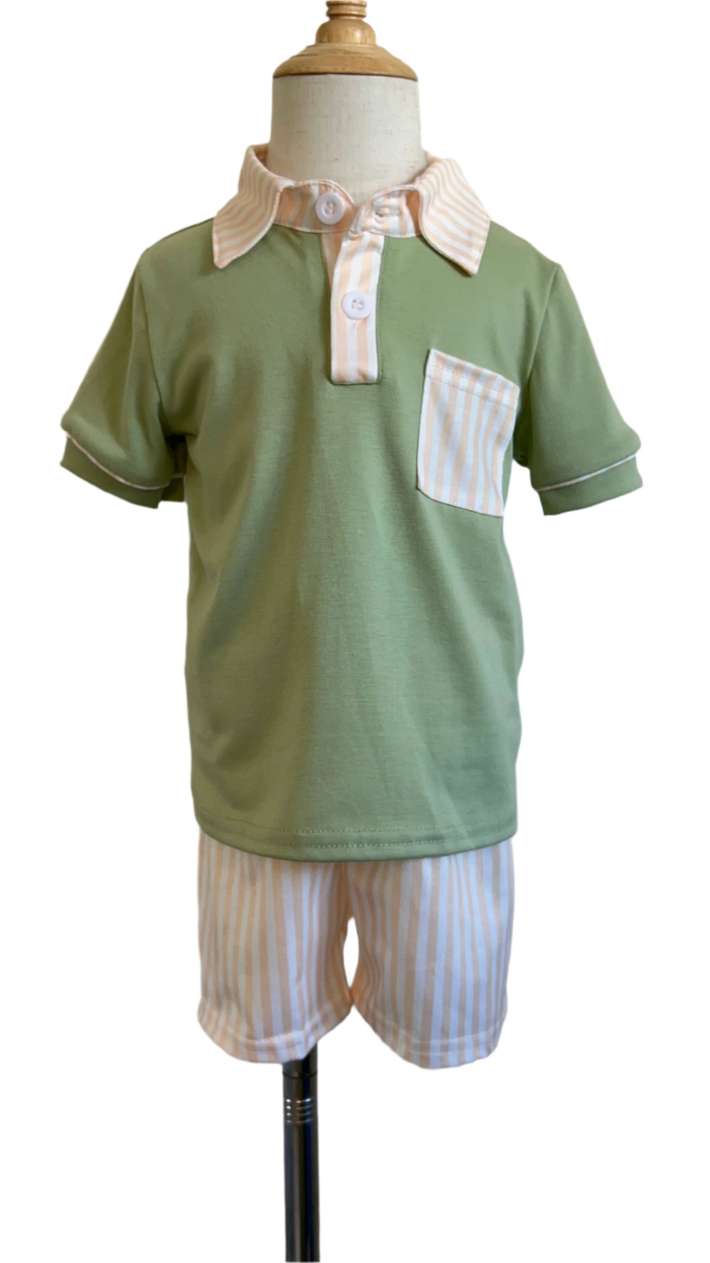 Sage Stripe Polo Short Set