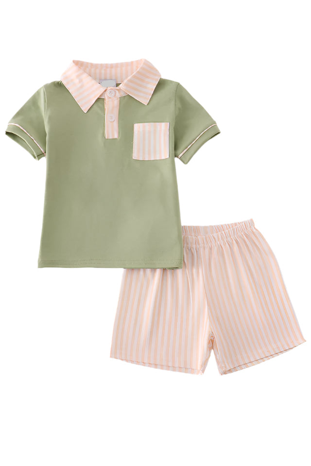 Sage Stripe Polo Short Set